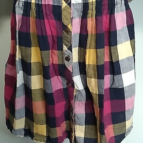 Poetry colourful checkered pattern Full button up rouched upper short - Picture 4 of 10